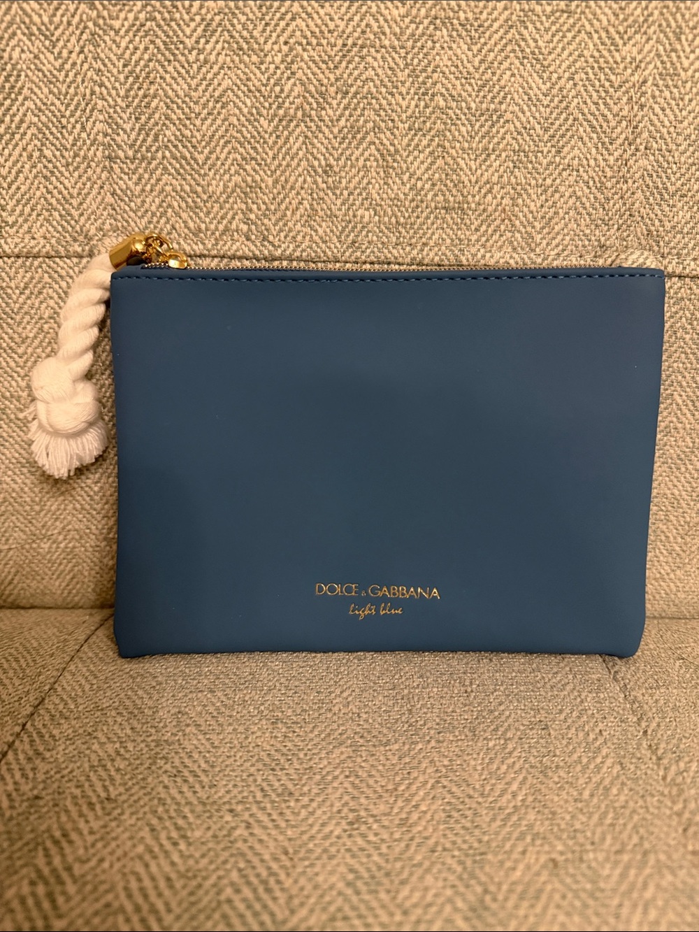Dolce & Gabbana Light Blue Leather Zip Pouch with Cream Tassel